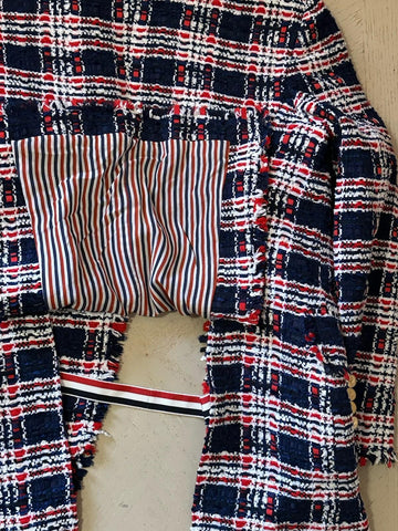 New $4900 Thom Browne Women Plaid Tweed Jacket RED WHITE BLUE 42/6 Italy