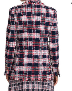New $4900 Thom Browne Women Plaid Tweed Jacket RED WHITE BLUE 42/6 Italy