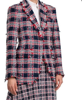 New $4900 Thom Browne Women Plaid Tweed Jacket RED WHITE BLUE 42/6 Italy