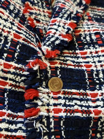 New $4900 Thom Browne Women Plaid Tweed Jacket RED WHITE BLUE 42/6 Italy
