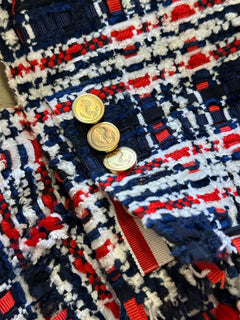New $4900 Thom Browne Women Plaid Tweed Jacket RED WHITE BLUE 42/6 Italy