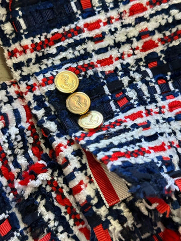 New $4900 Thom Browne Women Plaid Tweed Jacket RED WHITE BLUE 42/6 Italy