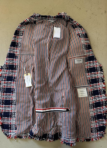 New $4900 Thom Browne Women Plaid Tweed Jacket RED WHITE BLUE 42/6 Italy