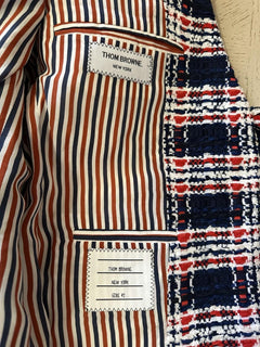 New $4900 Thom Browne Women Plaid Tweed Jacket RED WHITE BLUE 42/6 Italy