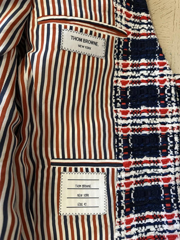New $4900 Thom Browne Women Plaid Tweed Jacket RED WHITE BLUE 42/6 Italy