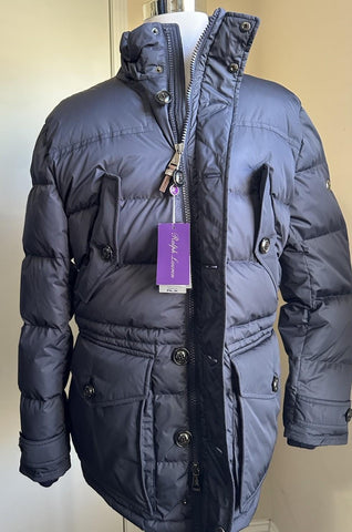 Ralph Lauren Purple Label RLX Faux Fur Hooded Trim Down Puffer Jacket Navy L New