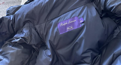 Ralph Lauren Purple Label RLX Faux Fur Hooded Trim Down Puffer Jacket Navy L New