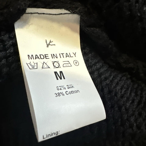 New $1795 Isaia Men Silk & Cotton-Blend Cable-Knit Polo Sweater Navy Size M