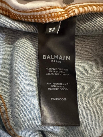 NWT $1350 Balmain Men Monogram Straight-Leg Jeans Pants Blue 32 US
