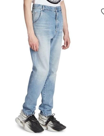 NWT $1350 Balmain Men Monogram Straight-Leg Jeans Pants Blue 32 US