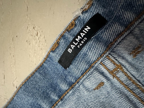 NWT $1350 Balmain Men Monogram Straight-Leg Jeans Pants Blue 32 US