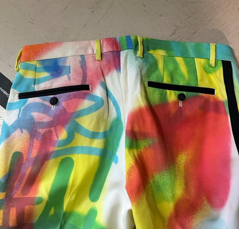 NWT $1595 Dolce&Gabbana Men Sprayed Graffiti Print Tuxedo Pants Mult 36/50 Italy
