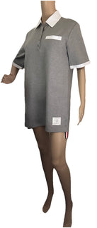 New $990 Thom Browne Women Cotton Piqué Mini Polo Dress Grey 40/4 Italy