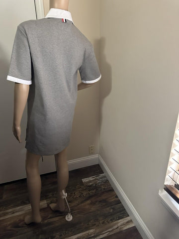 New $990 Thom Browne Women Cotton Piqué Mini Polo Dress Grey 40/4 Italy