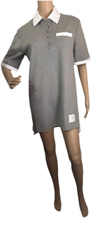 New $990 Thom Browne Women Cotton Piqué Mini Polo Dress Grey 40/4 Italy