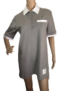 New $990 Thom Browne Women Cotton Piqué Mini Polo Dress Grey 40/4 Italy