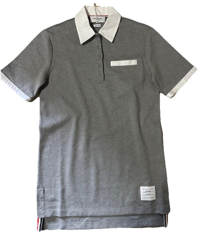 New $990 Thom Browne Women Cotton Piqué Mini Polo Dress Grey 40/4 Italy