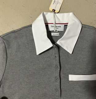New $990 Thom Browne Women Cotton Piqué Mini Polo Dress Grey 40/4 Italy