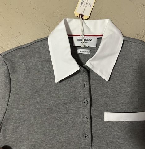New $990 Thom Browne Women Cotton Piqué Mini Polo Dress Grey 40/4 Italy