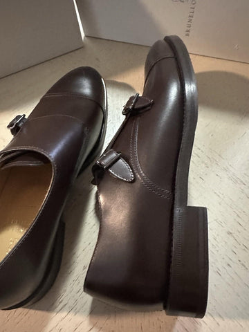 NIB $1495 Brunello Cucinelli Men Double Monk Leather Shoes DK Brown 12 US/45 Eu