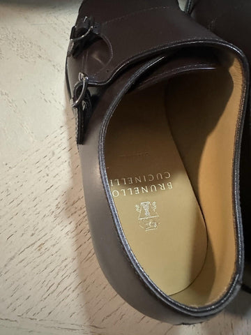 NIB $1495 Brunello Cucinelli Men Double Monk Leather Shoes DK Brown 12 US/45 Eu
