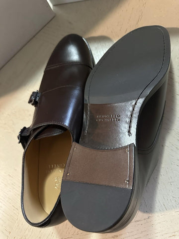 NIB $1495 Brunello Cucinelli Men Double Monk Leather Shoes DK Brown 12 US/45 Eu