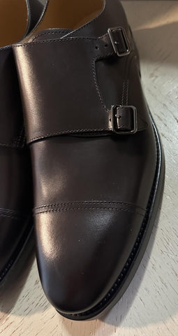NIB $1495 Brunello Cucinelli Men Double Monk Leather Shoes DK Brown 12 US/45 Eu
