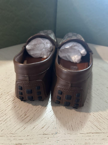 Gucci Men Leather GG Driver Loafers Shoes Brown 9 US/8 UK 730148 New