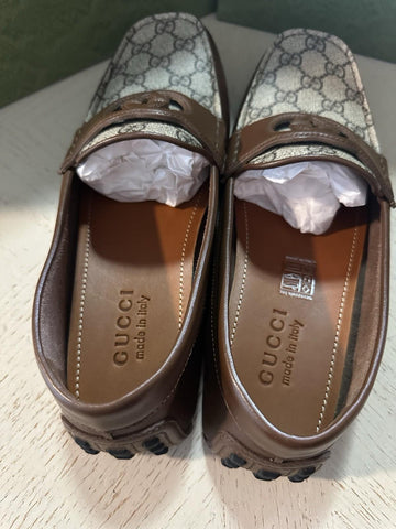 Gucci Men Leather GG Driver Loafers Shoes Brown 9 US/8 UK 730148 New