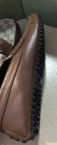Gucci Men Leather GG Driver Loafers Shoes Brown 9 US/8 UK 730148 New