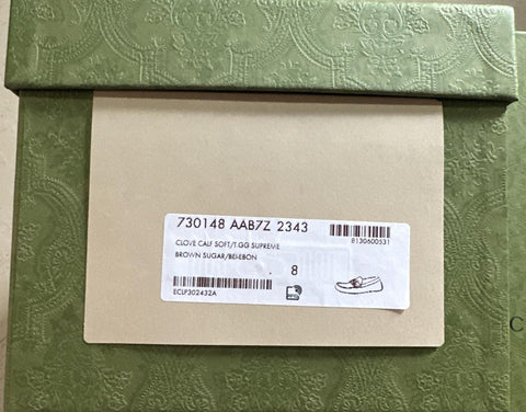 Gucci Men Leather GG Driver Loafers Shoes Brown 9 US/8 UK 730148 New