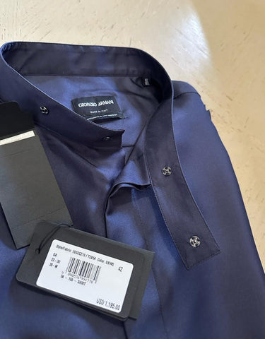 Giorgio Armani Mens Silk Dress Shirt Navy Size 42/16.5 New $1195 Italy