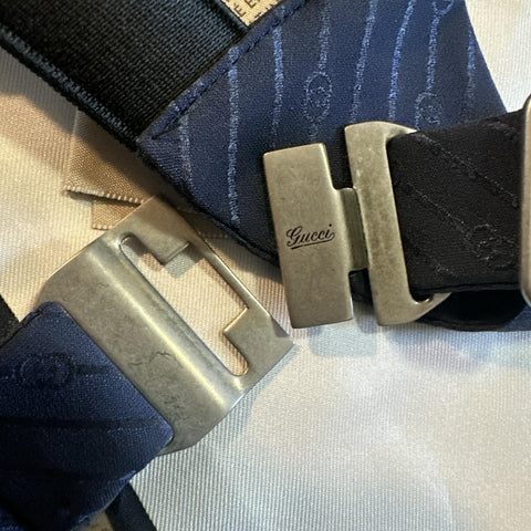 New $890 Gucci Mens GG Monogram Silk cummerbund DK Blue Size M 742202