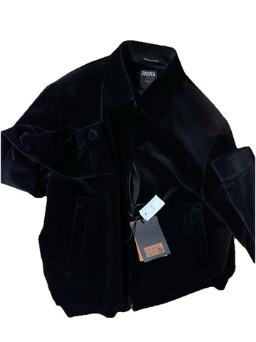 New $3150 ZEGNA Couture Velvet Zipped Jacket Coat Black 44 US/54 Eu Switzerland