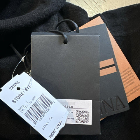 NWT $2490 ZEGNA Cashmere Hoodie Sweater Pullover Black 56 Eu ( XXL ) Italy