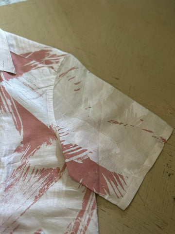 ZEGNA Men Linen Blend Short Sleeve Shirt White/Pink Size M New $890 Italy