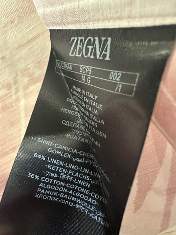 ZEGNA Men Linen Blend Short Sleeve Shirt White/Pink Size M New $890 Italy