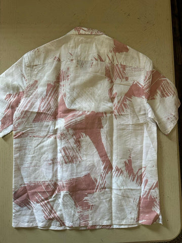 ZEGNA Men Linen Blend Short Sleeve Shirt White/Pink Size M New $890 Italy