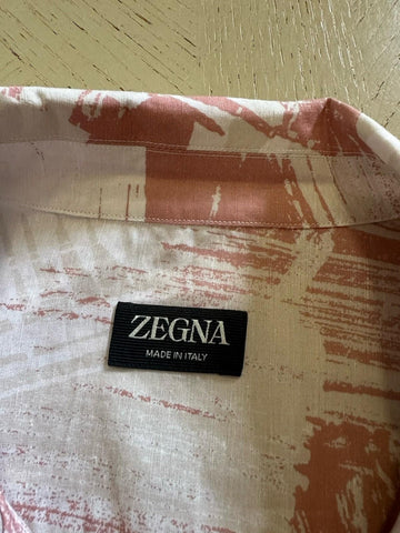 ZEGNA Men Linen Blend Short Sleeve Shirt White/Pink Size M New $890 Italy
