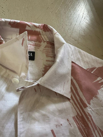 ZEGNA Men Linen Blend Short Sleeve Shirt White/Pink Size M New $890 Italy