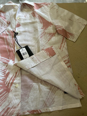 ZEGNA Men Linen Blend Short Sleeve Shirt White/Pink Size M New $890 Italy
