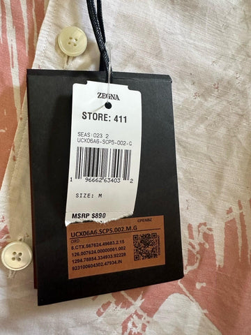 ZEGNA Men Linen Blend Short Sleeve Shirt White/Pink Size M New $890 Italy