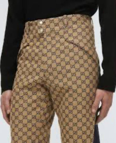New $3300 Gucci Men Canvas GG Print SKI Pants Beige/Navy Size 34 US/50 Eu