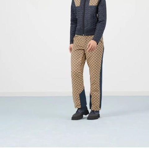 New $3300 Gucci Men Canvas GG Print SKI Pants Beige/Navy Size 34 US/50 Eu