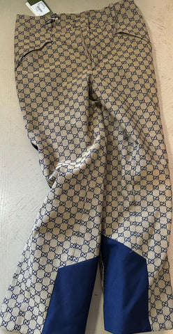 New $3300 Gucci Men Canvas GG Print SKI Pants Beige/Navy Size 34 US/50 Eu