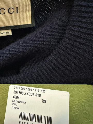 Gucci Men Wool Crewneck Sweater Navy Size XS New $980 Italy