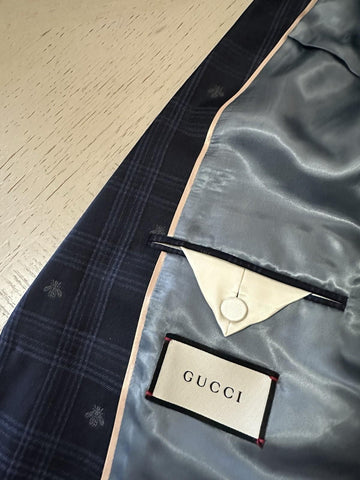 NWT $3900 Gucci Men Bee Check blue plaid pattern Suit Navy 40R US/50R Eu