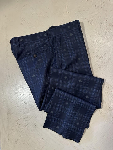 NWT $3900 Gucci Men Bee Check blue plaid pattern Suit Navy 40R US/50R Eu