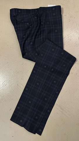 NWT $3900 Gucci Men Bee Check blue plaid pattern Suit Navy 40R US/50R Eu