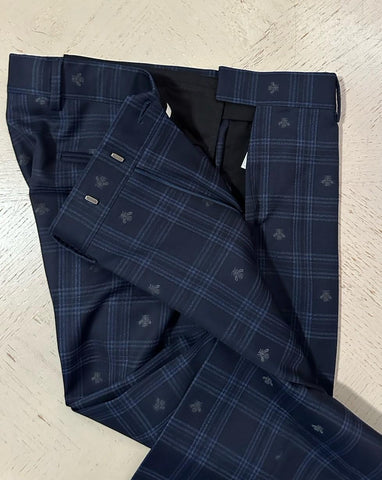 NWT $3900 Gucci Men Bee Check blue plaid pattern Suit Navy 40R US/50R Eu
